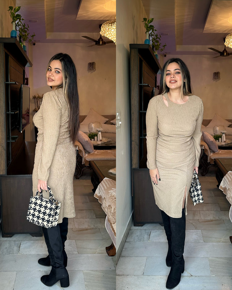 Nude crushed comfy dress