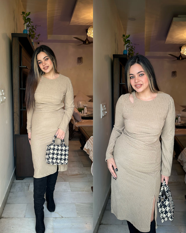 Nude crushed comfy dress