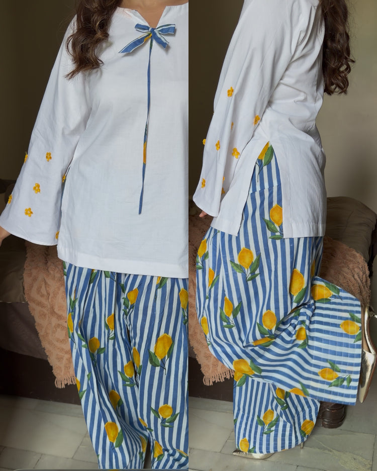 Lemon stripe farsi kurta set