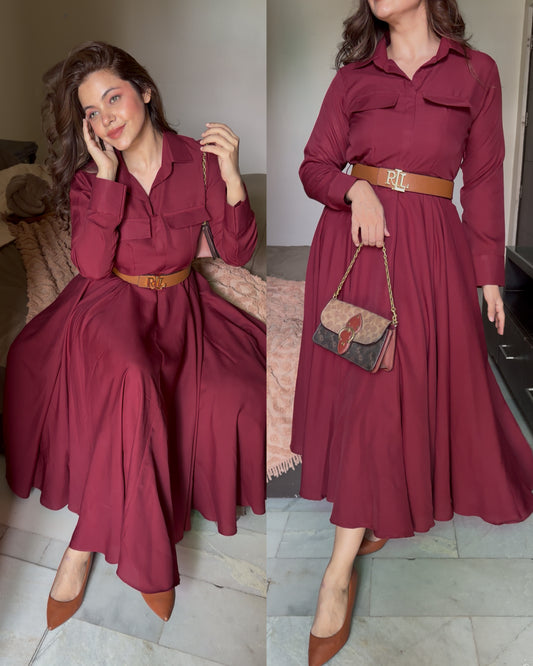 Maroon flap pocket dress