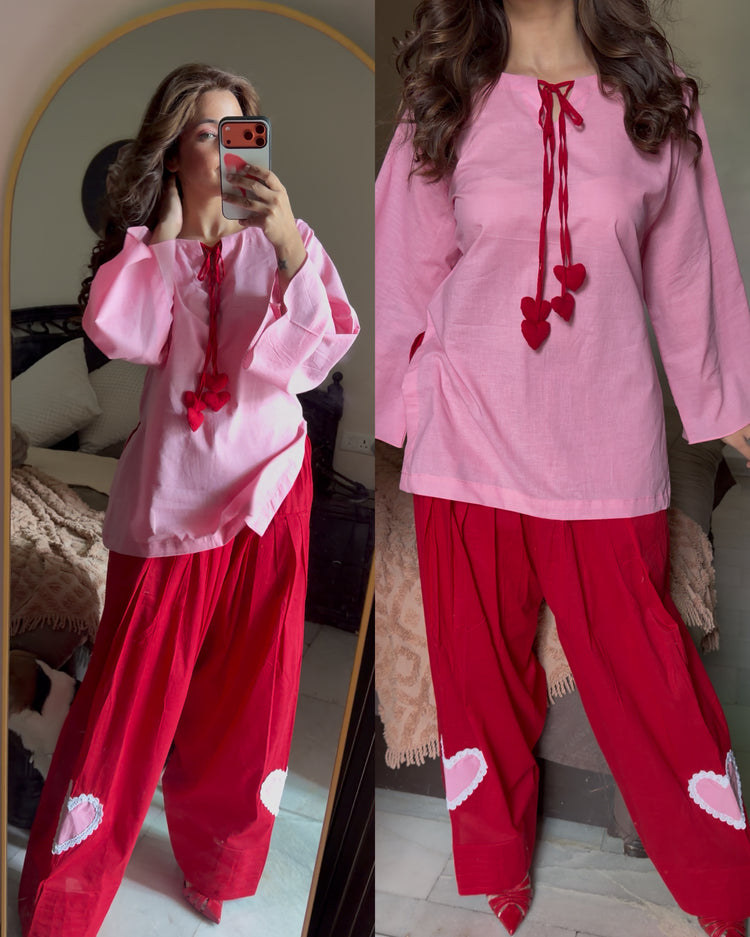 Pink red hearts farsi cotton set