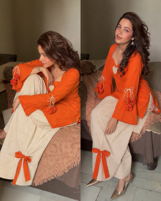 Orange beige heart rose farsi set
