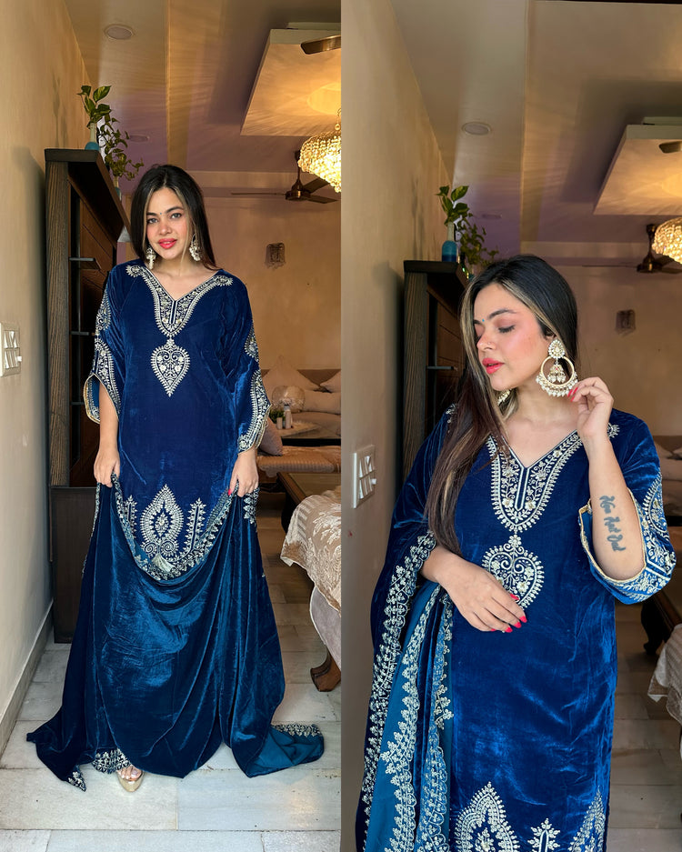 Blue velvet embroidered suit