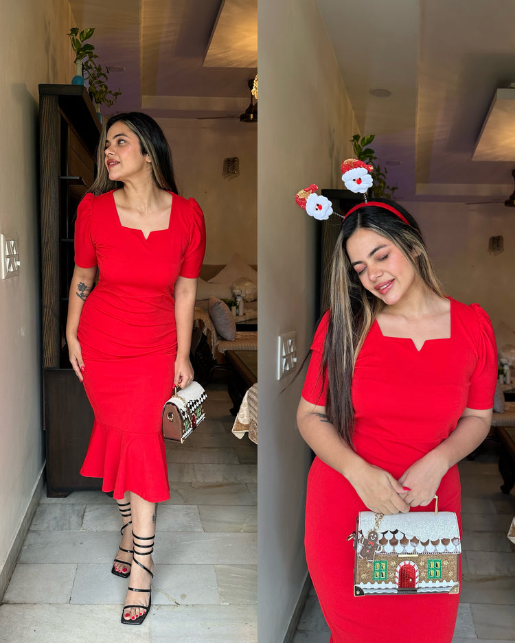 Red fit and flare dress