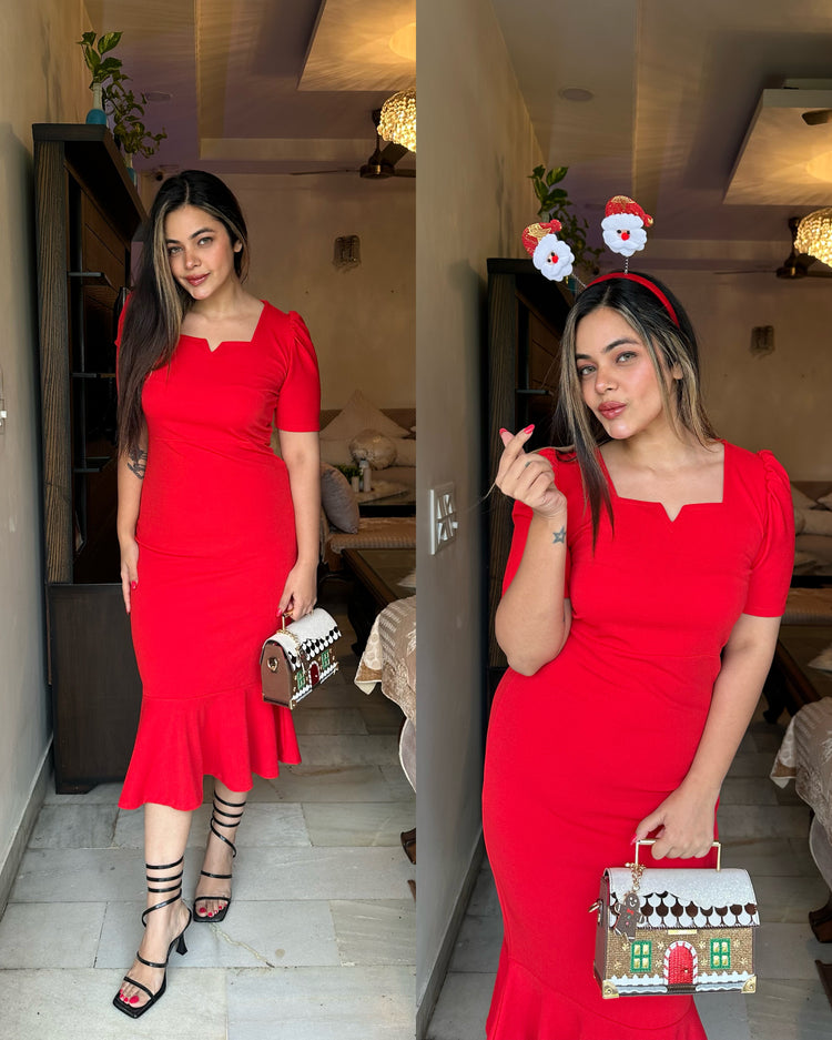 Red fit and flare dress