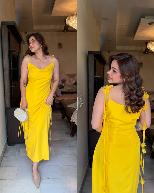 Yellow flower strings dress