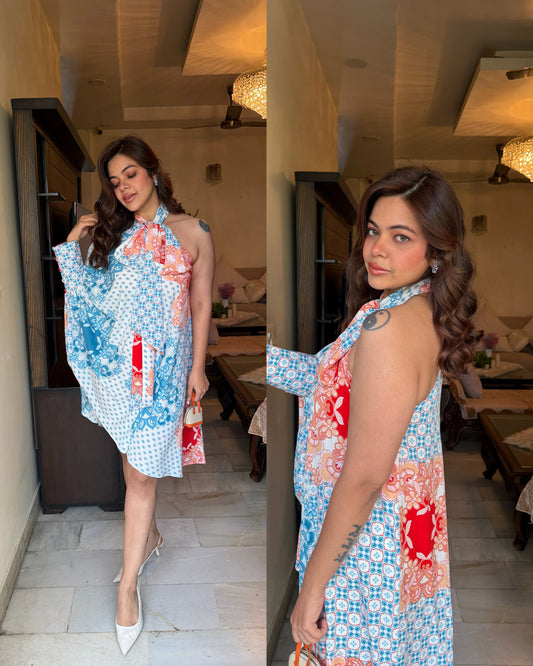 Blue peach comfy asymmetrical dress