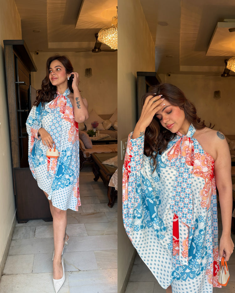 Blue peach comfy asymmetrical dress