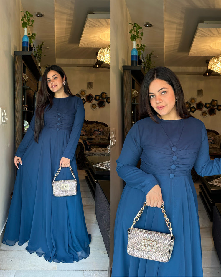 Teal blue drape gown