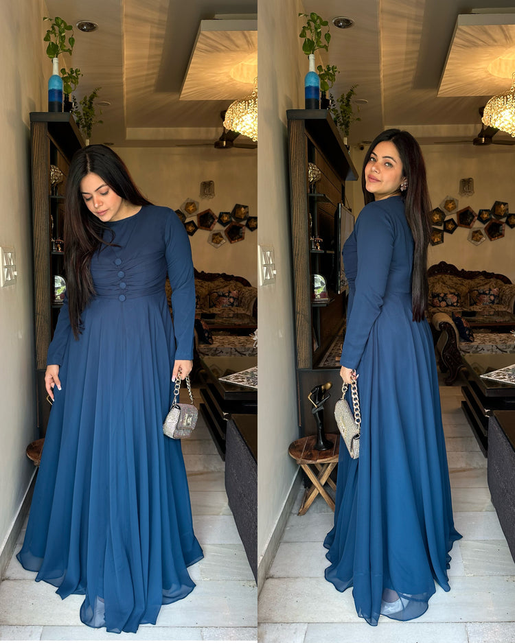 Teal blue drape gown