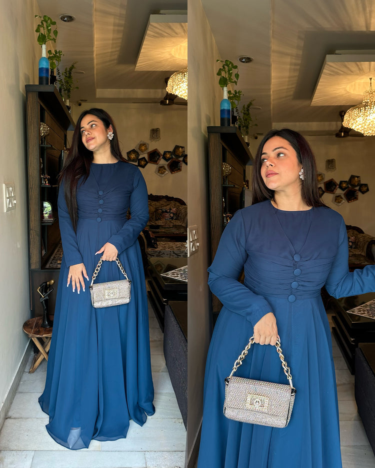 Teal blue drape gown
