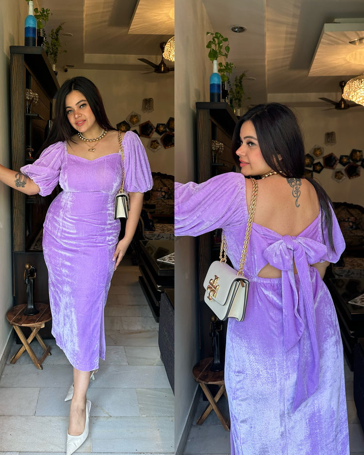 Purple velvet backless dress