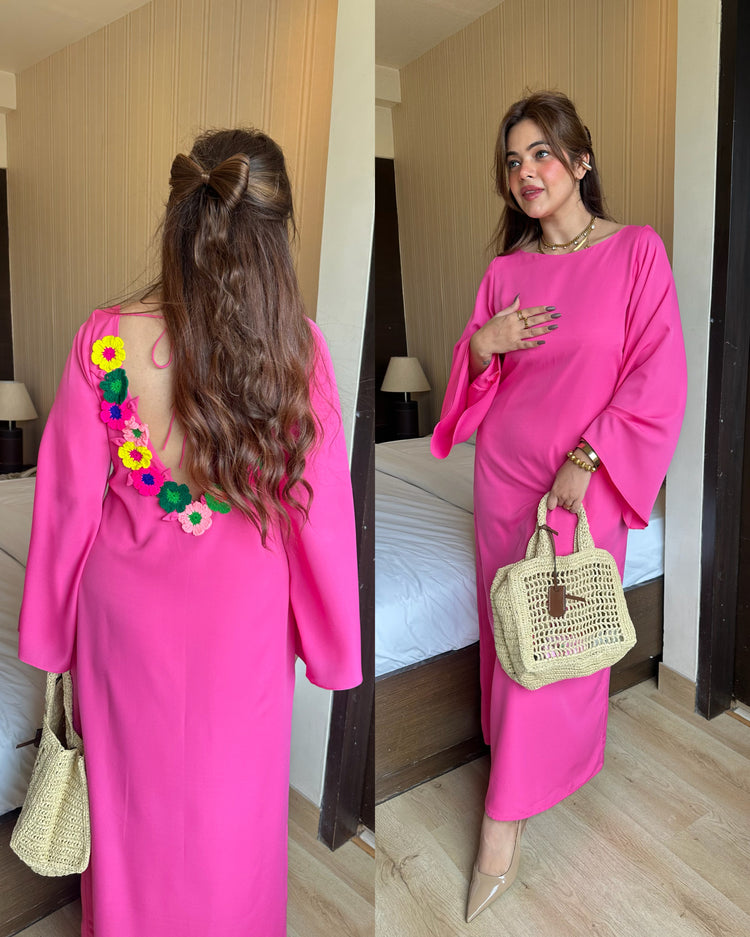 Pink crochet flower maxi