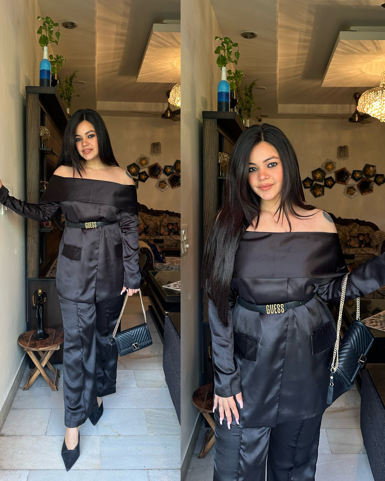 Black satin set