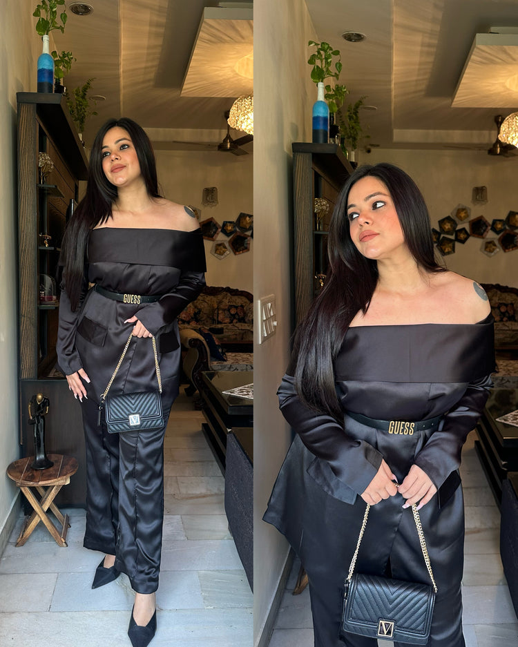 Black satin set