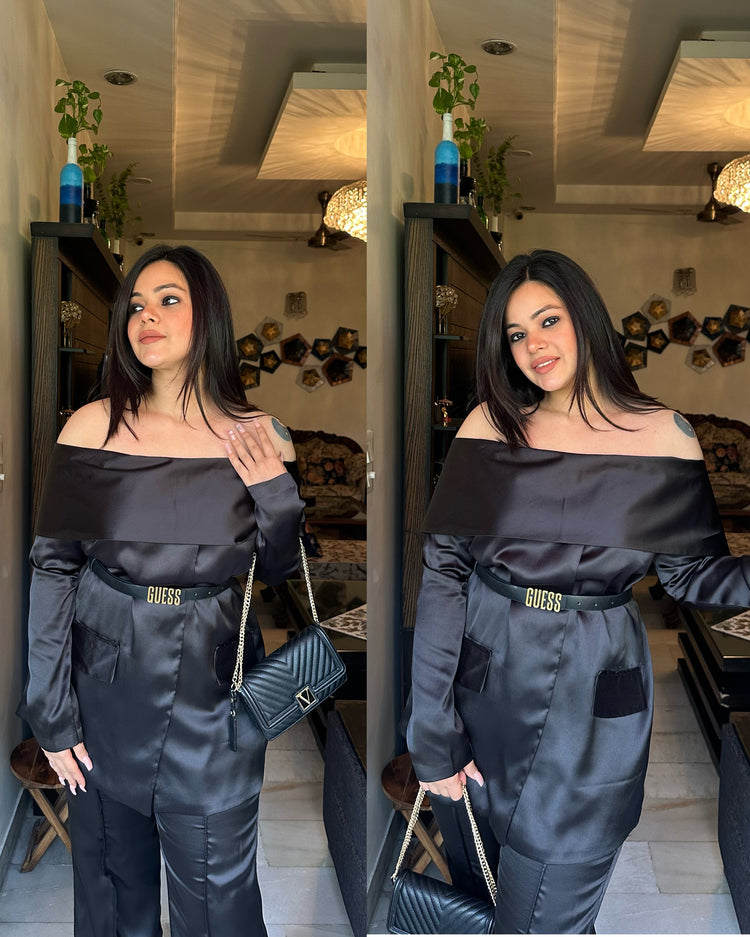 Black satin set