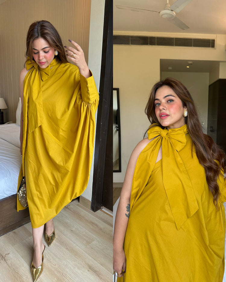 Mustard cotton easy drape dress