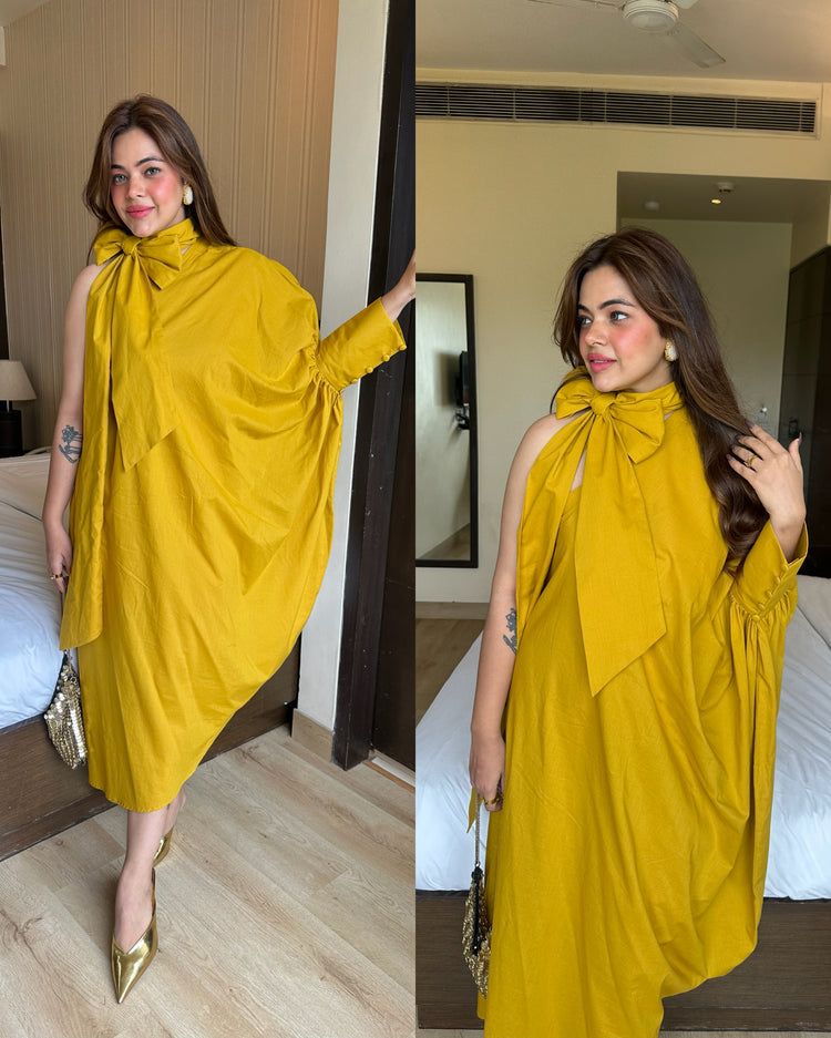 Mustard cotton easy drape dress