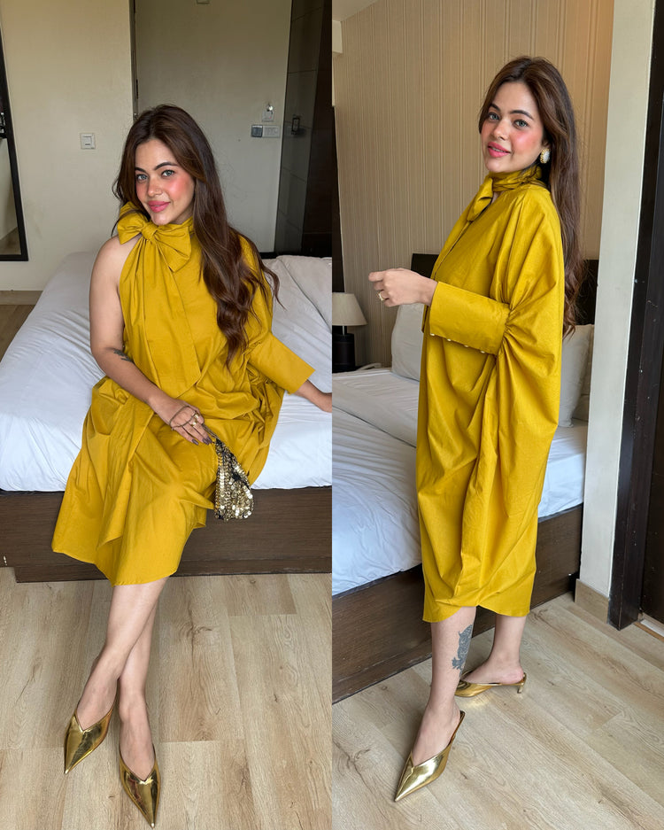 Mustard cotton easy drape dress