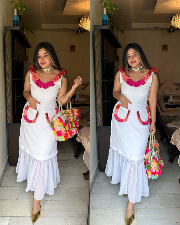 White colorful frill maxi