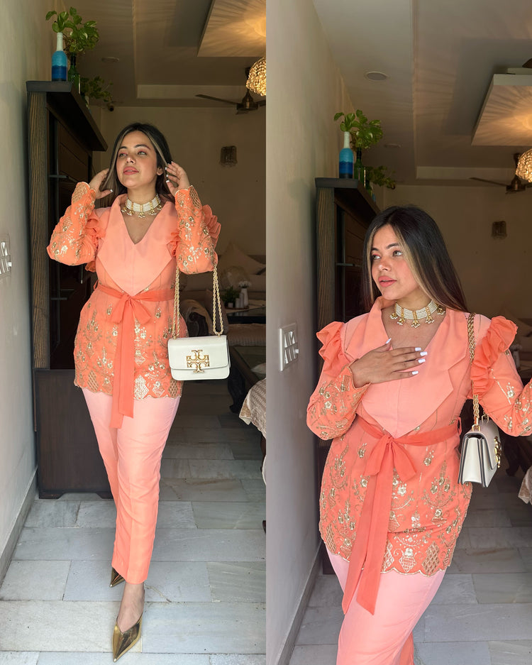 Ombre peach embroidered co ord set