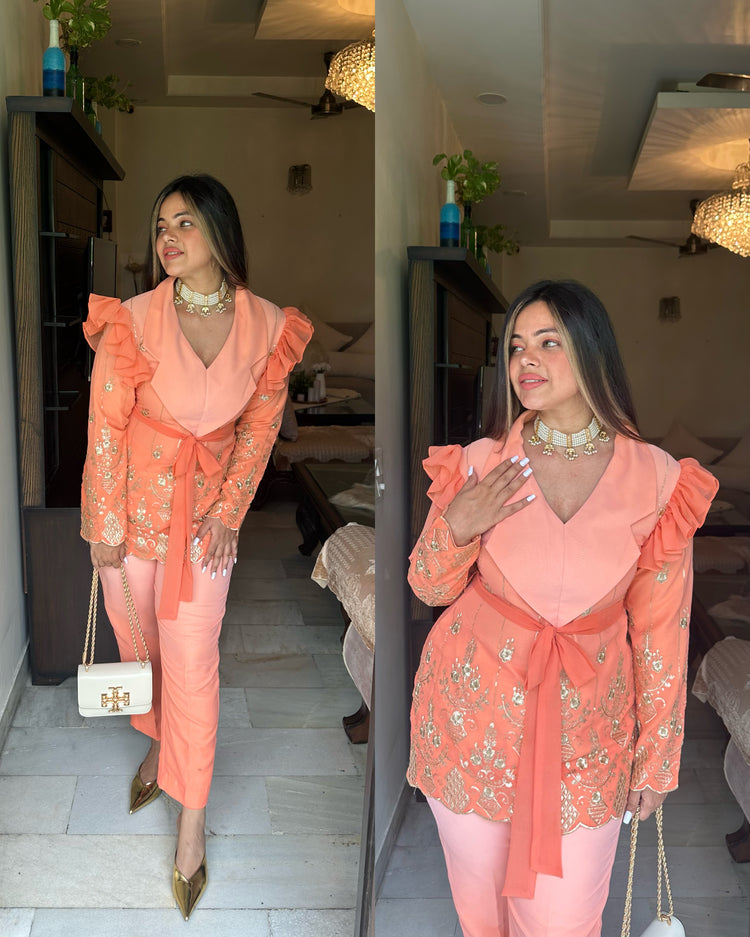 Ombre peach embroidered co ord set