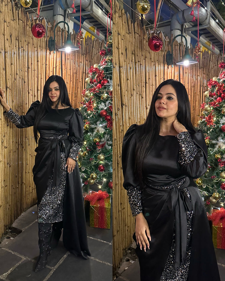 Black blingy drape set