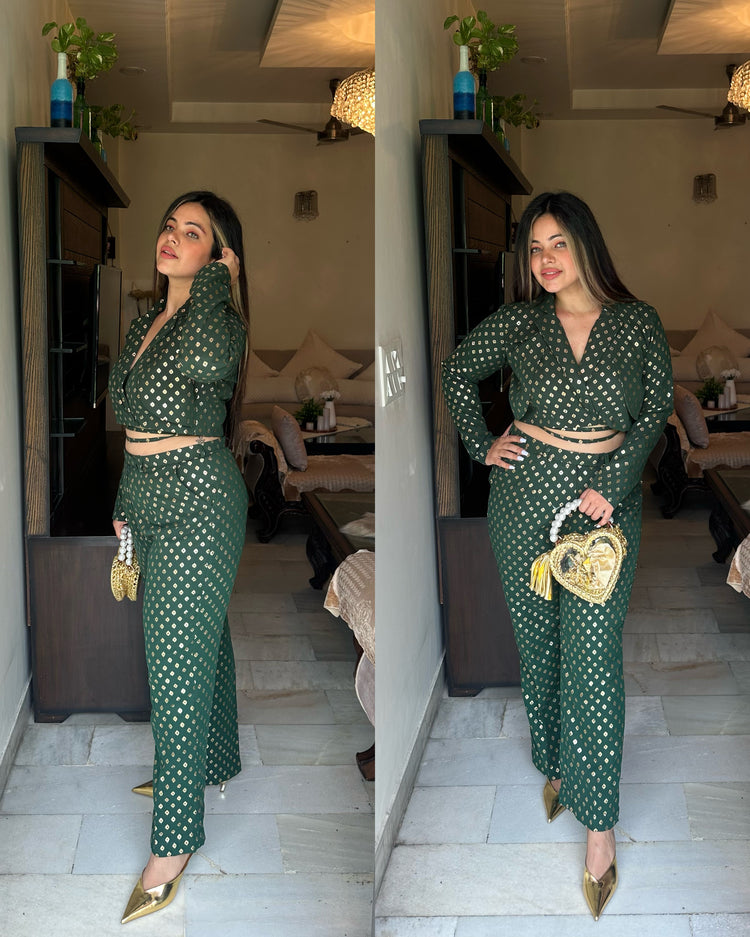 Gold foil green blazer set