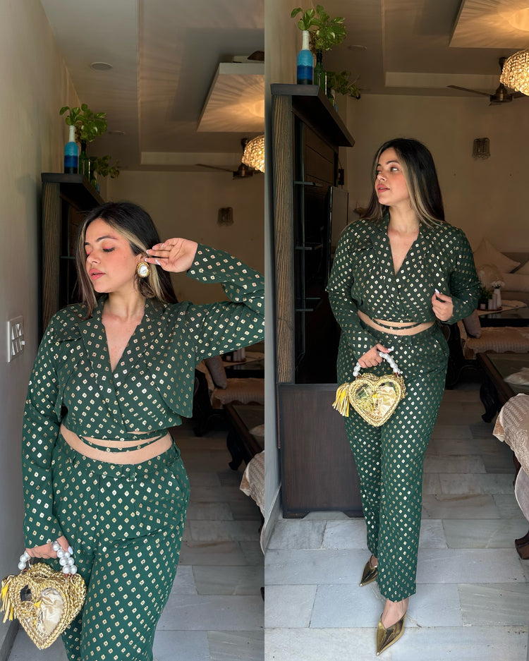 Gold foil green blazer set
