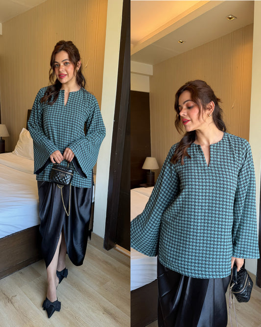 Houndstooth print kurti drape skirt