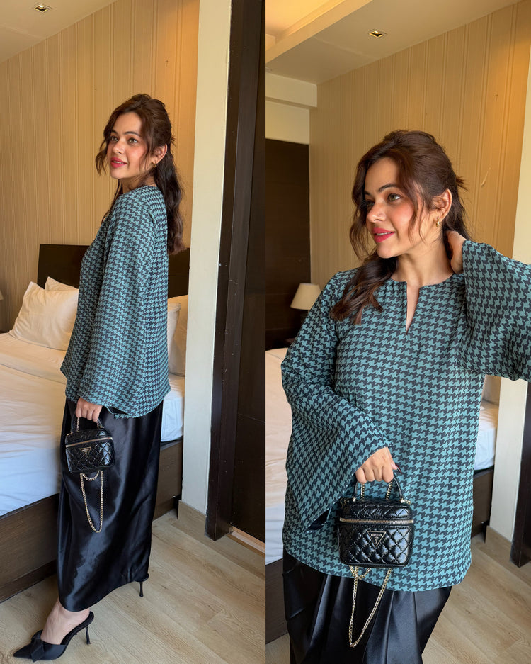 Houndstooth print kurti drape skirt