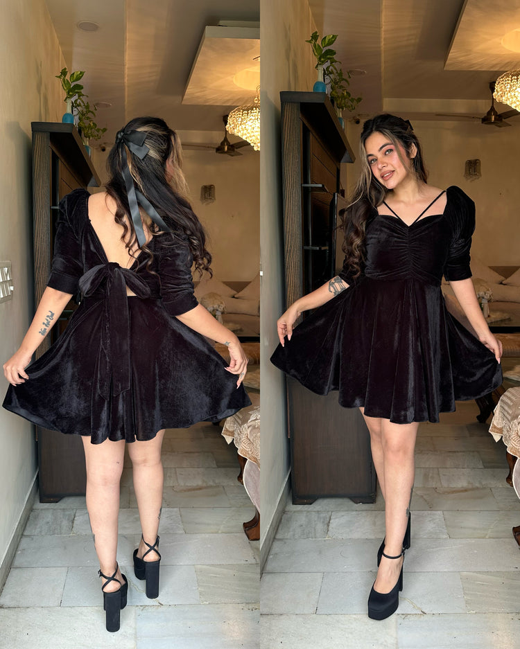 Black velvet knot dress