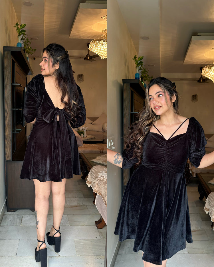 Black velvet knot dress