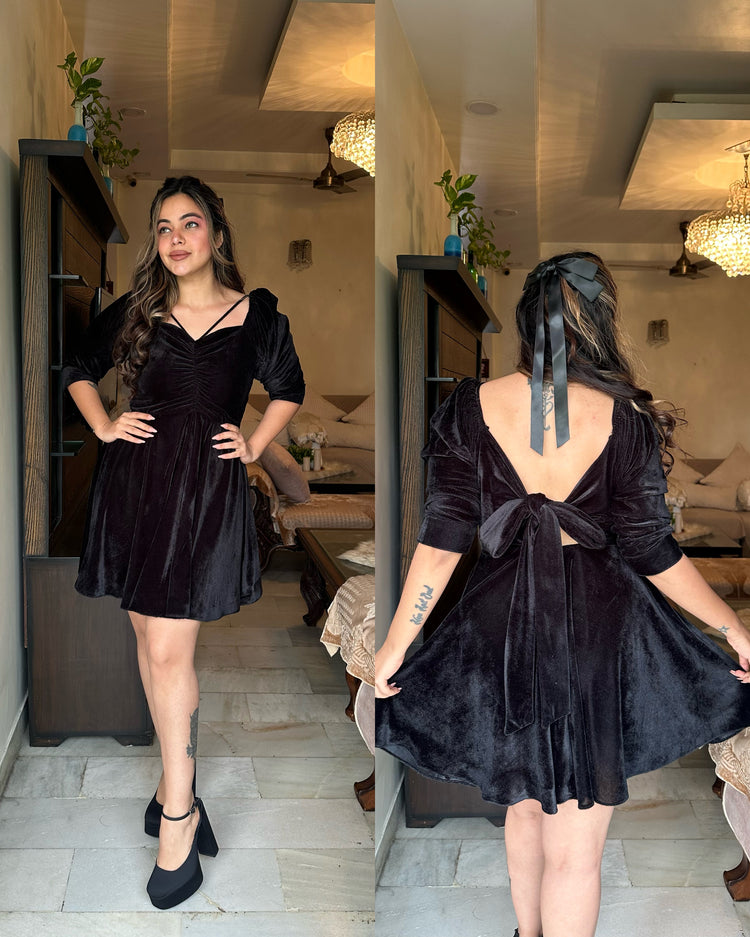 Black velvet knot dress