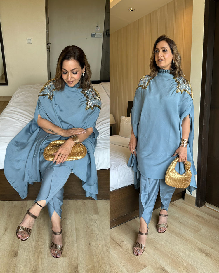 Grey cotton embroidered tulip set