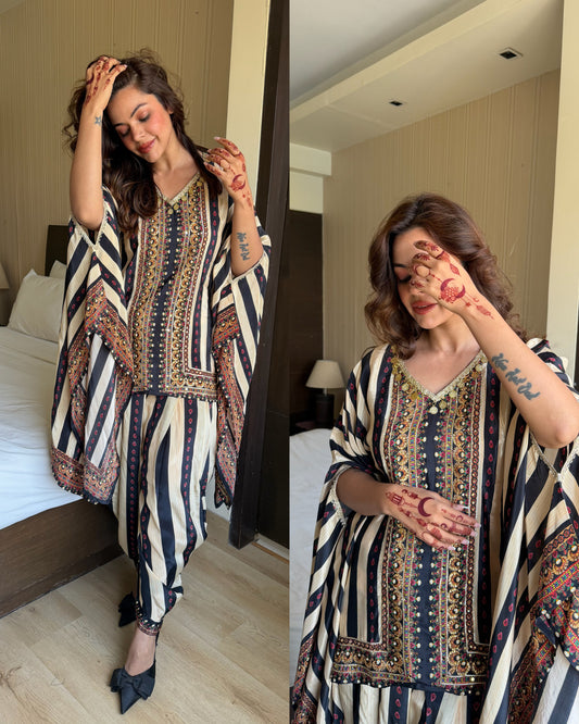 Stripes embroidery dhoti kaftaan set