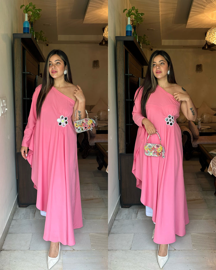Pink mirror kaftan with plazzos