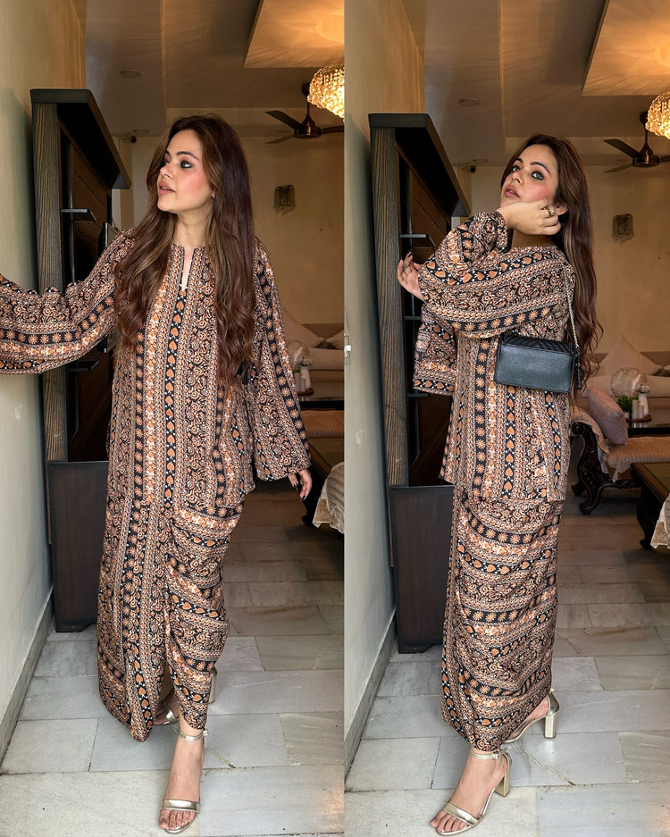 Black printed lungi set