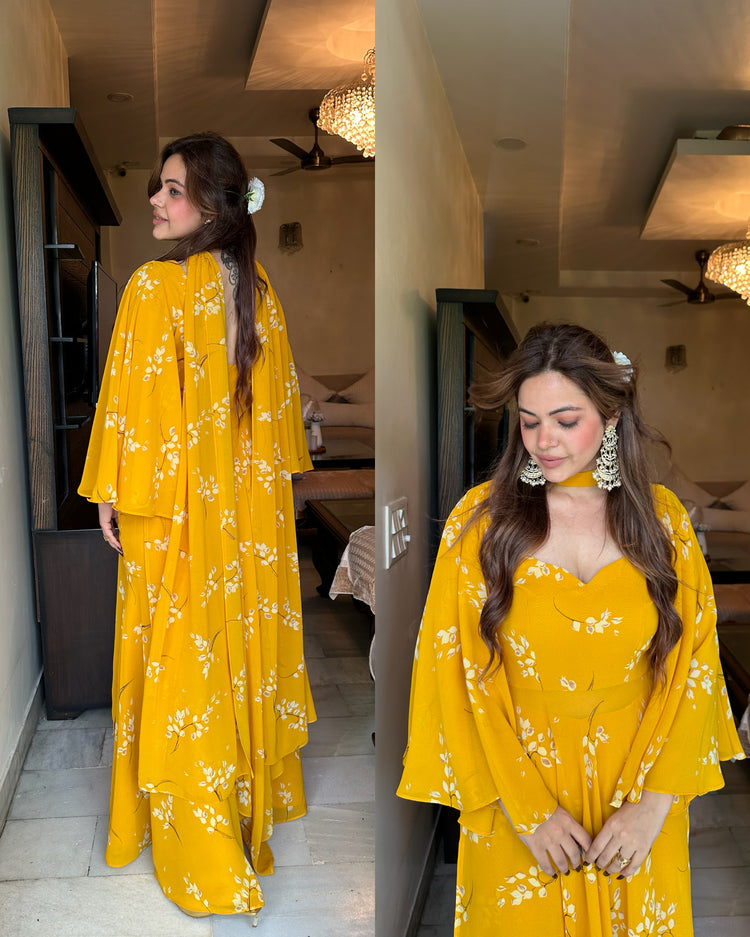 Mustard yellow haldi special flared suit