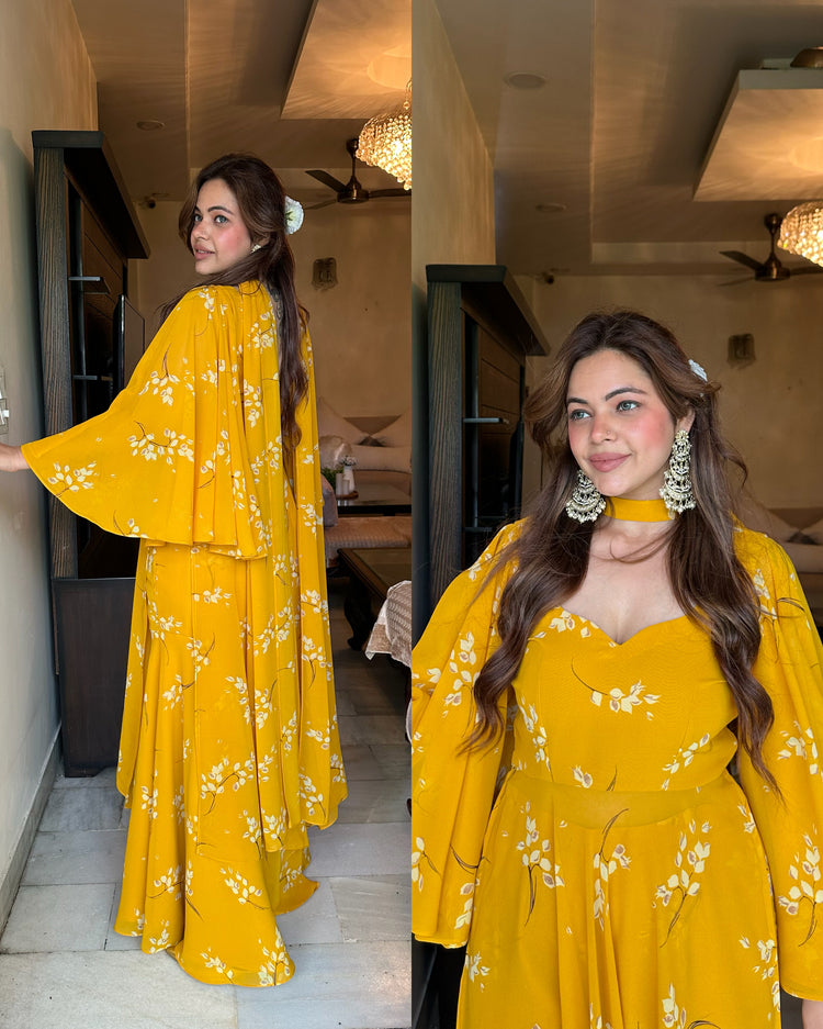 Mustard yellow haldi special flared suit