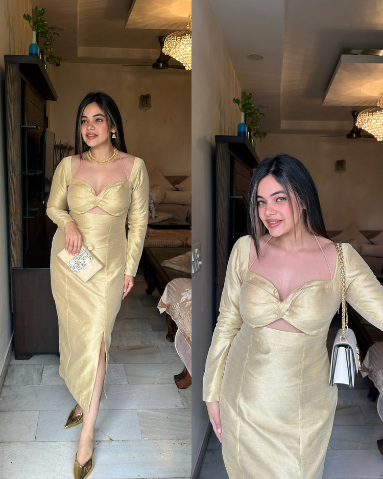 Gold goddess silk dress