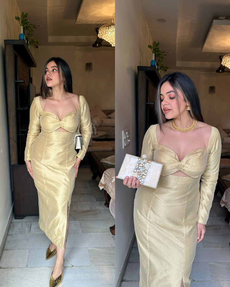Gold goddess silk dress