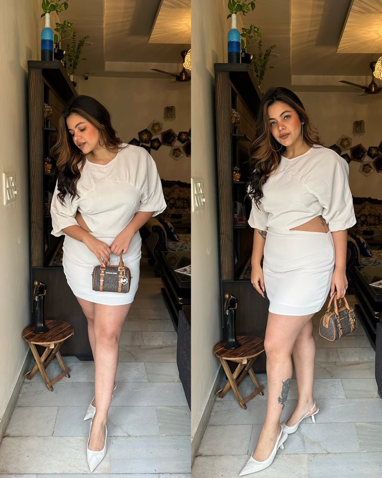 Off white cream side cut dress