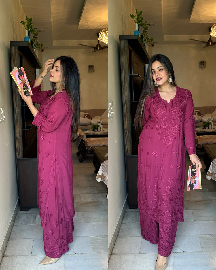 Purple pure self chikankari set