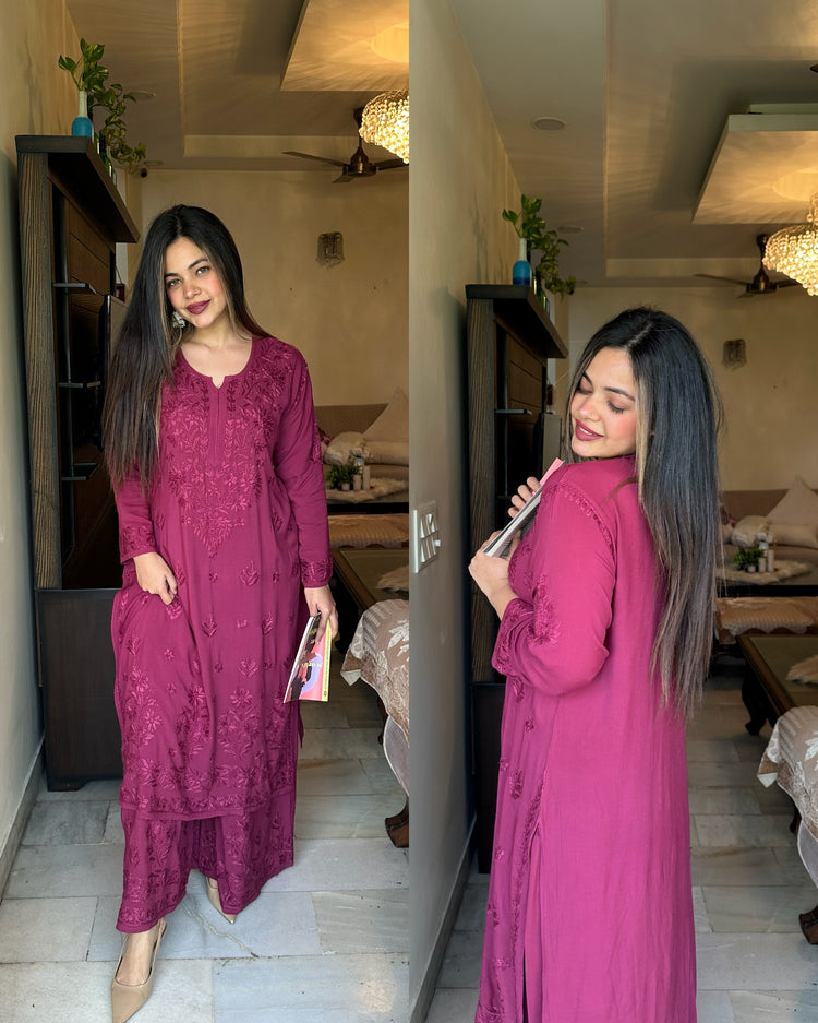 Purple pure self chikankari set