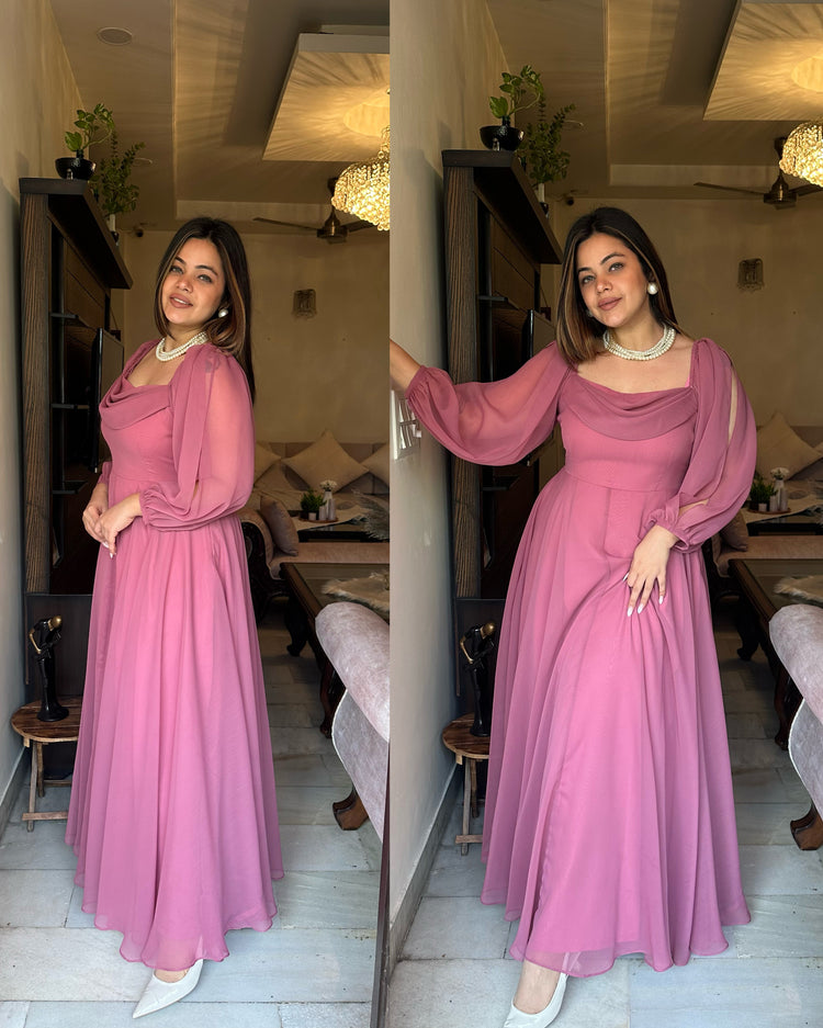Dusty pink cowl gown