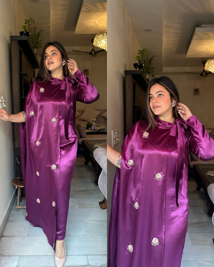 Purple satin knot cape set