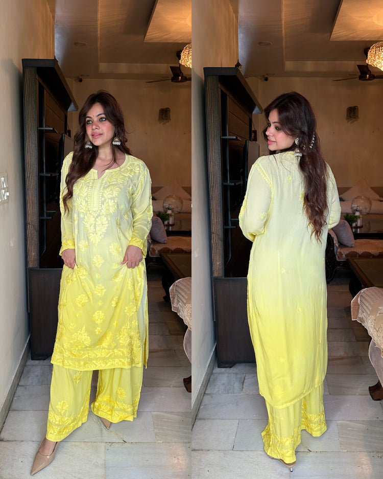 Yellow ombre chikankari set