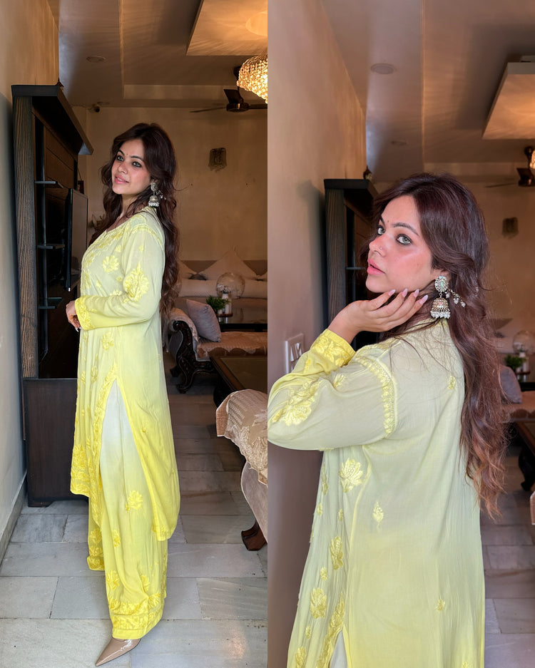 Yellow ombre chikankari set