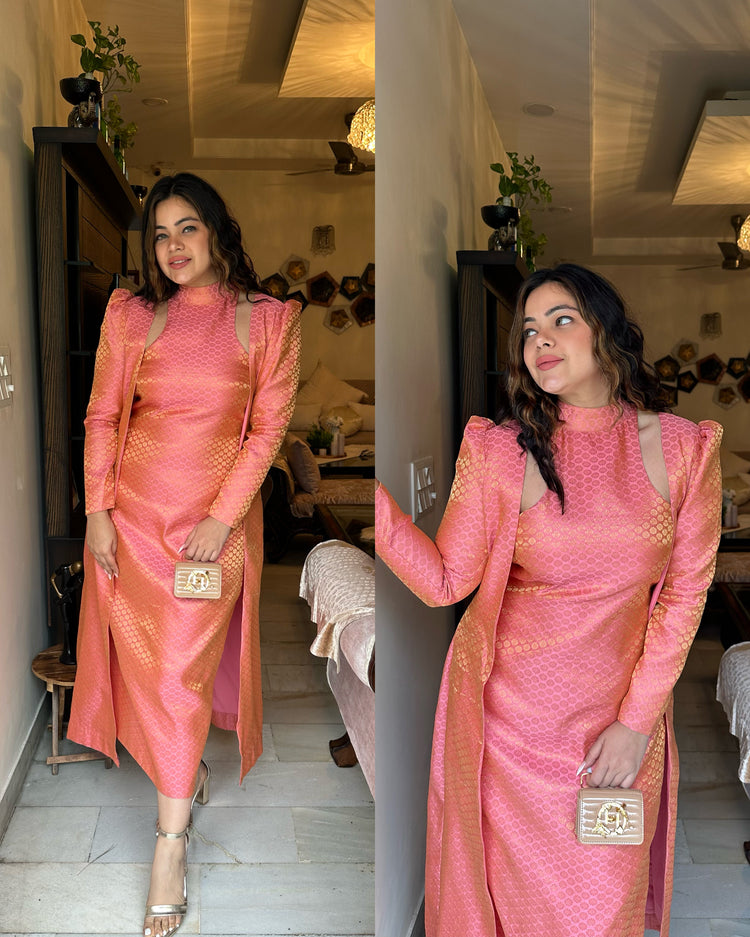 Peachy pink silk jacket set